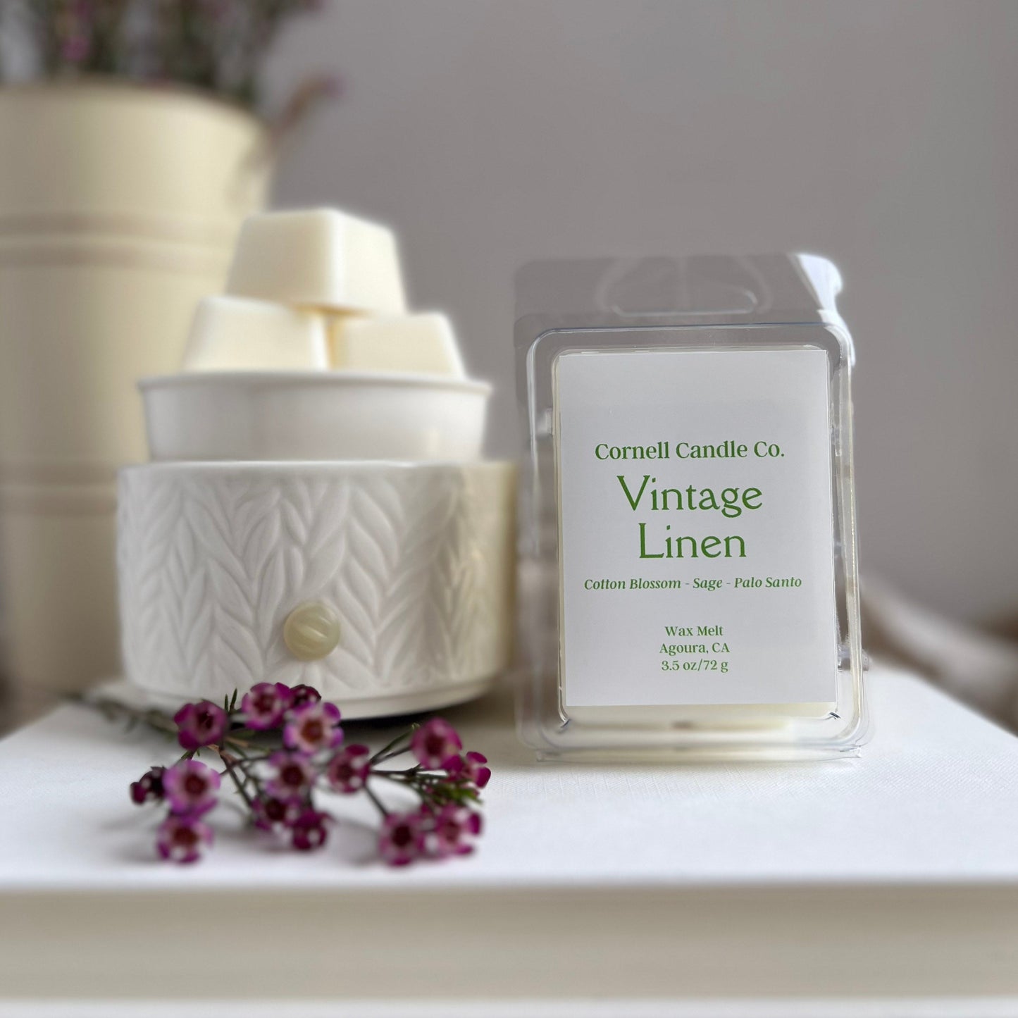 Vintage Linen wax melt - cotton, lavender, sage scent