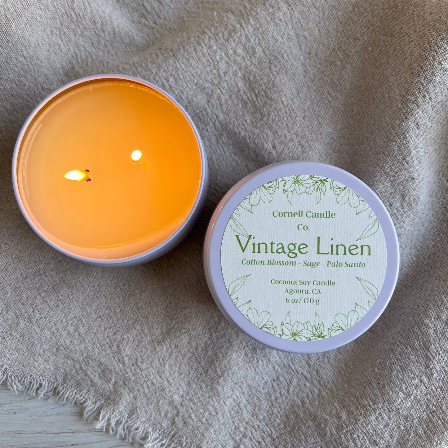 Vintage Linen Candle - cotton, lavender, sage scent