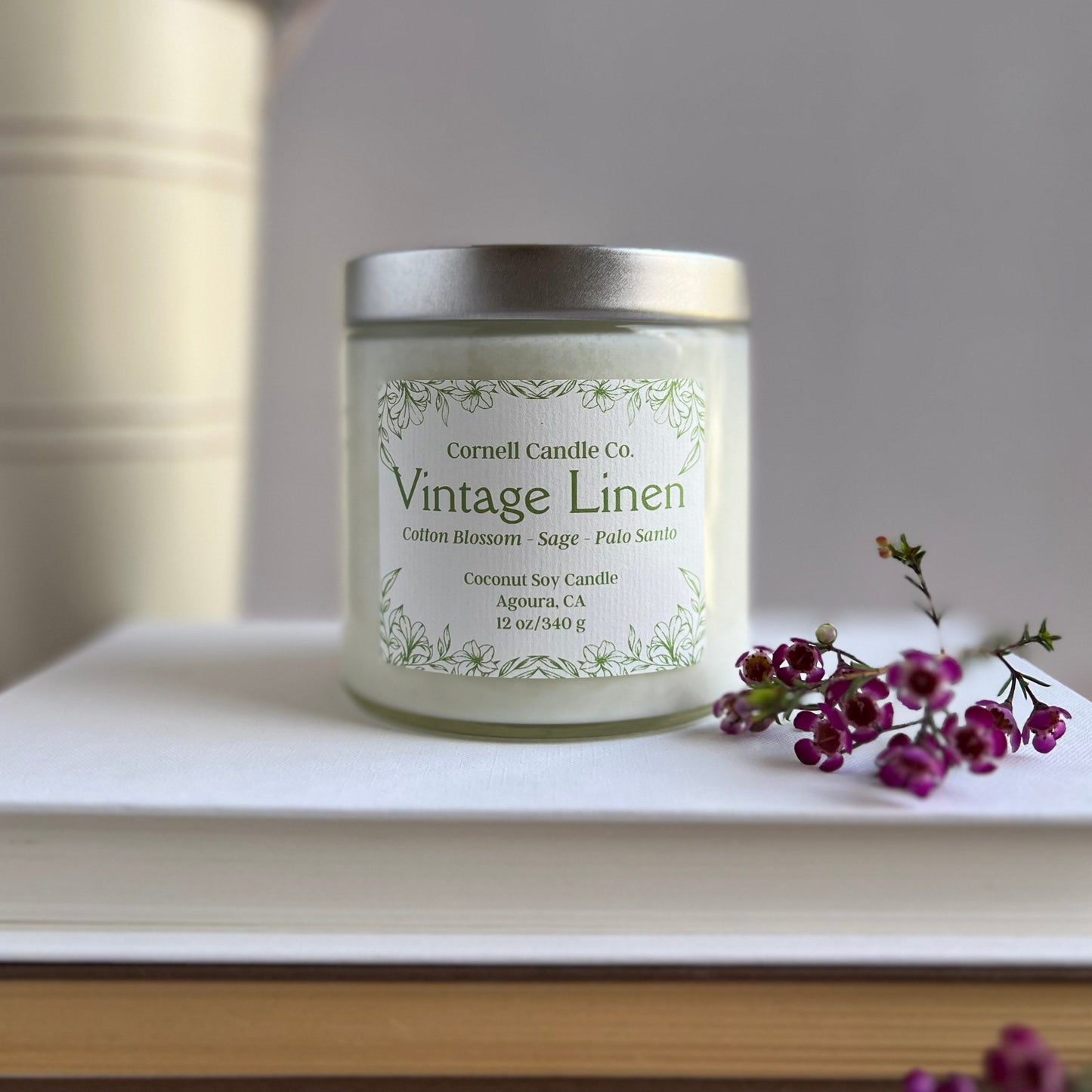Vintage Linen Candle - cotton, lavender, sage scent