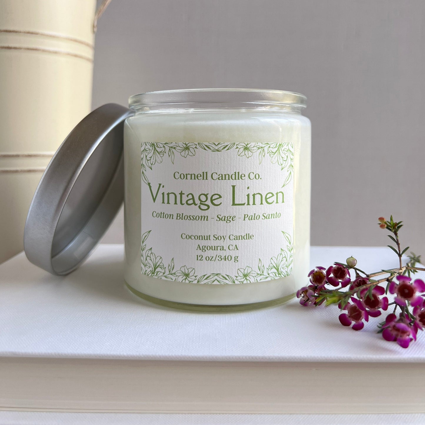 Vintage Linen Candle - cotton, lavender, sage scent