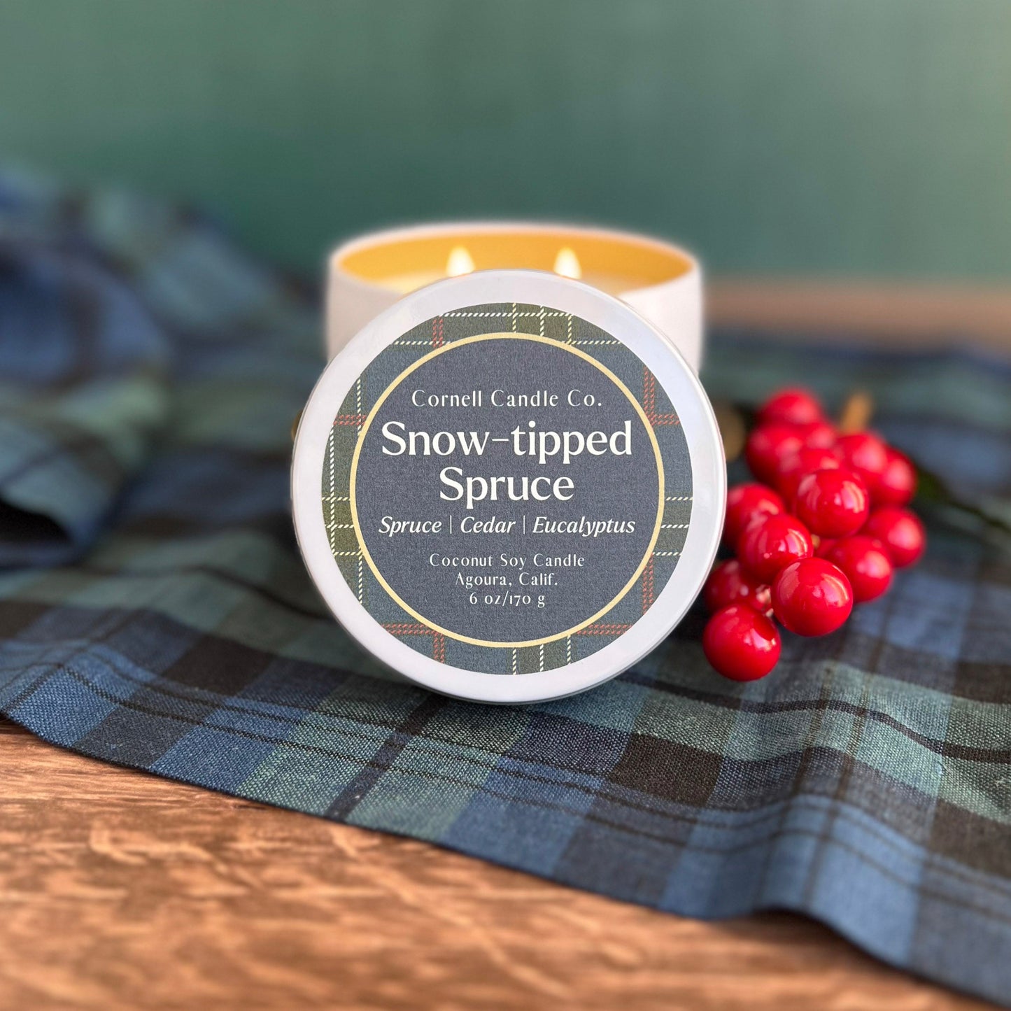 Snow-tipped Spruce Candle ~ Spruce + Cedar