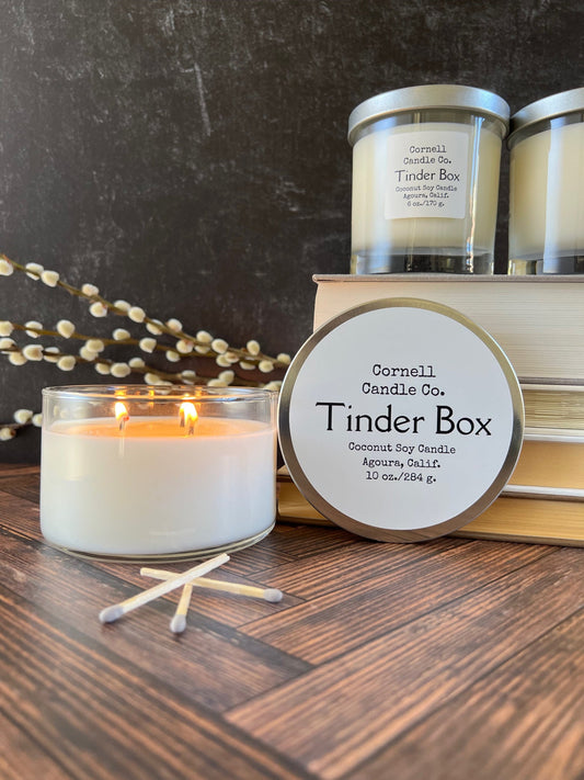 Tinder Box Candle - honey, tobacco, oak scent