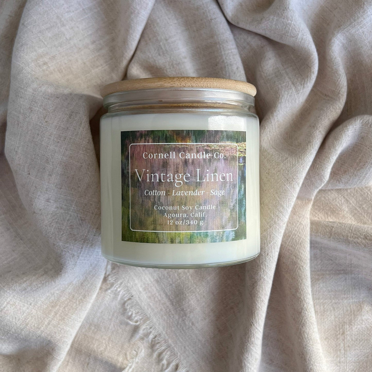 Vintage Linen Candle ~ Cotton + Lavender + Sage