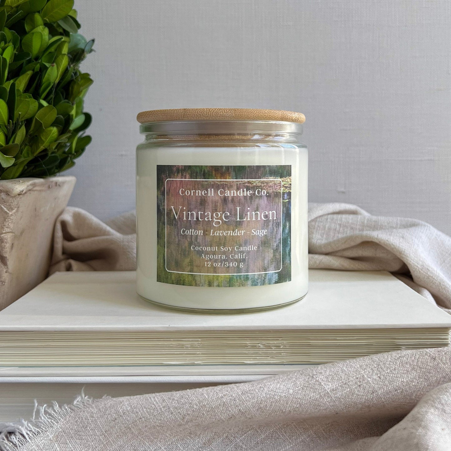 Vintage Linen Candle ~ Cotton + Lavender + Sage