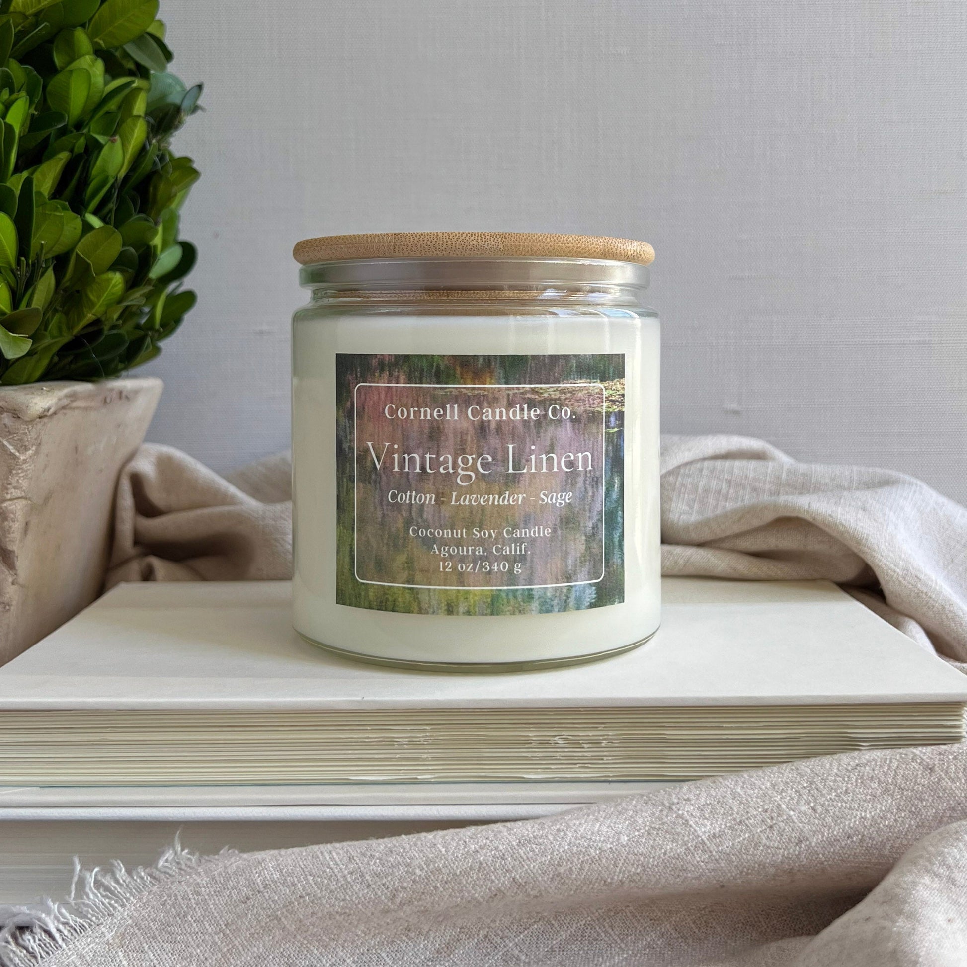 Vintage Linen Candle ~ Cotton + Lavender + Sage