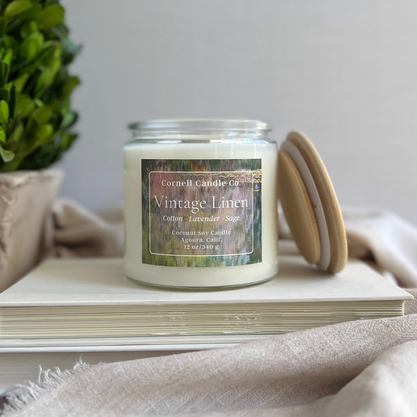 Vintage Linen Candle ~ Cotton + Lavender + Sage