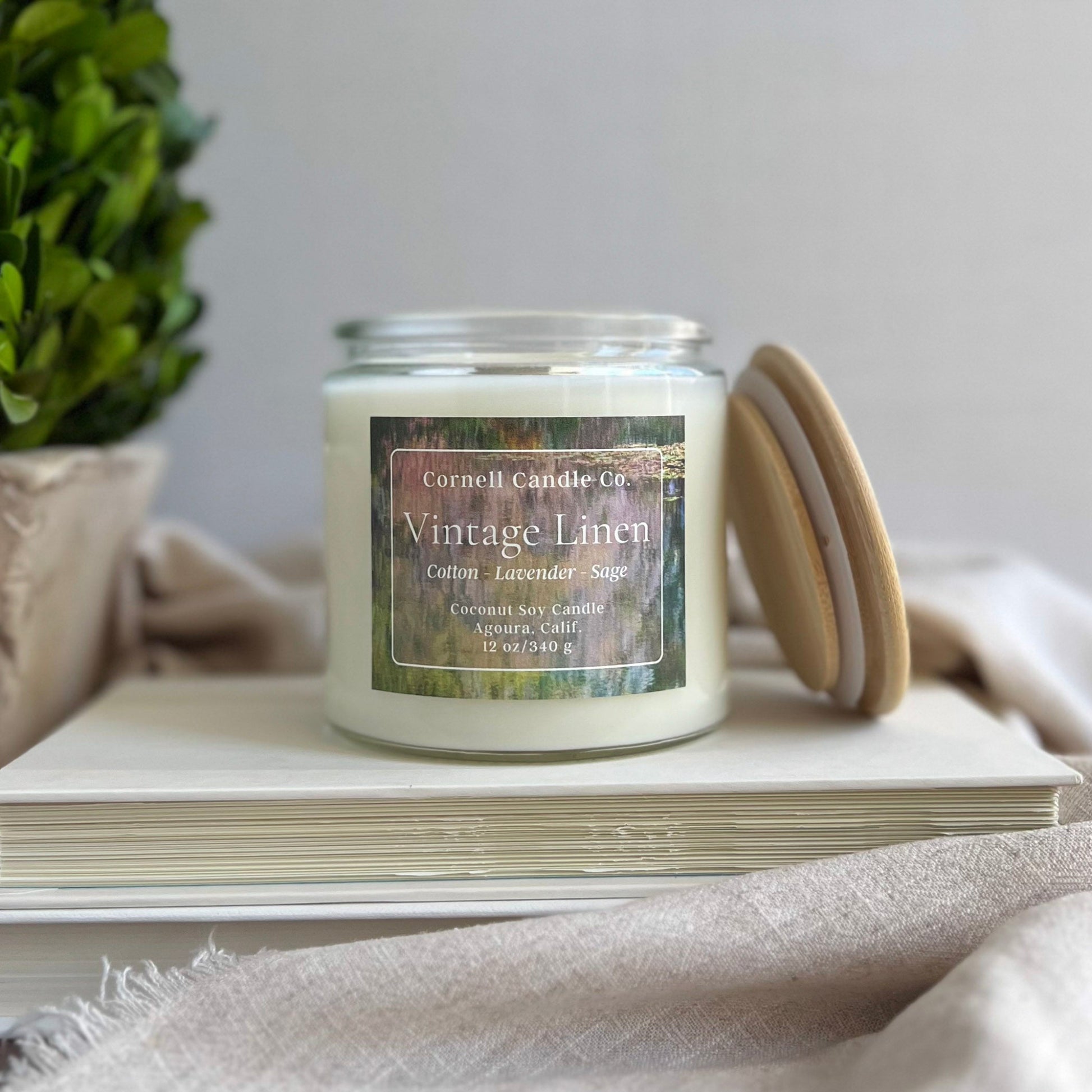 Vintage Linen Candle ~ Cotton + Lavender + Sage