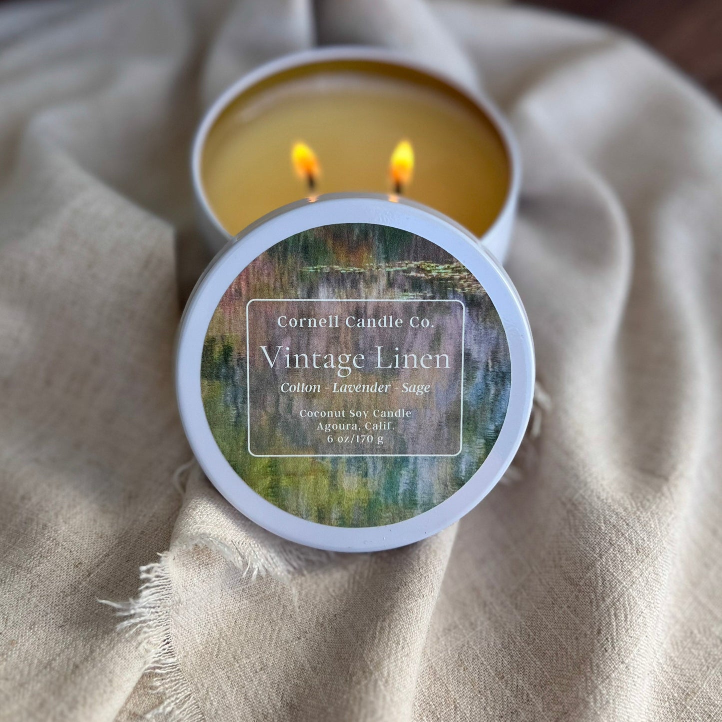 Vintage Linen Candle ~ Cotton + Lavender + Sage