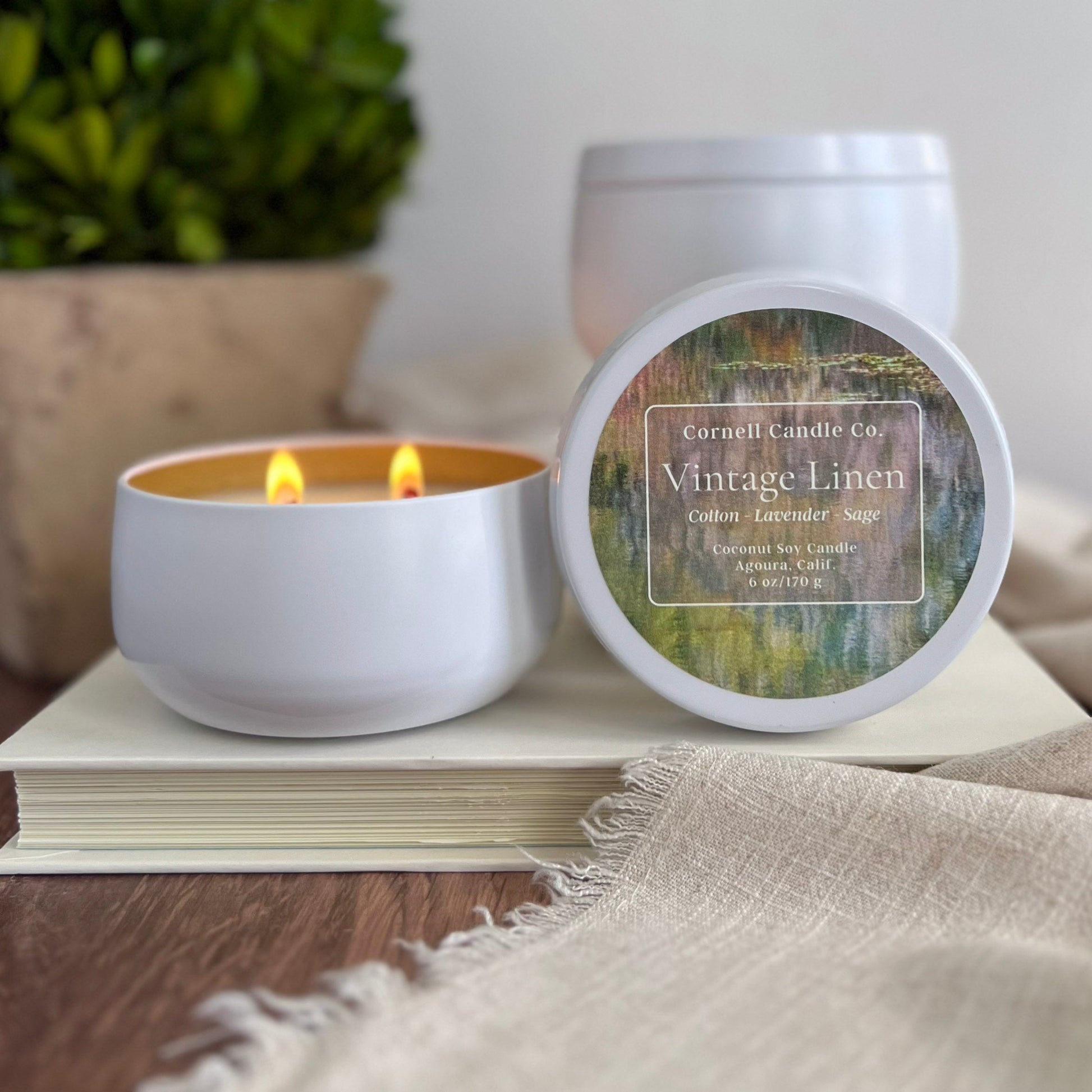 Vintage Linen Candle ~ Cotton + Lavender + Sage