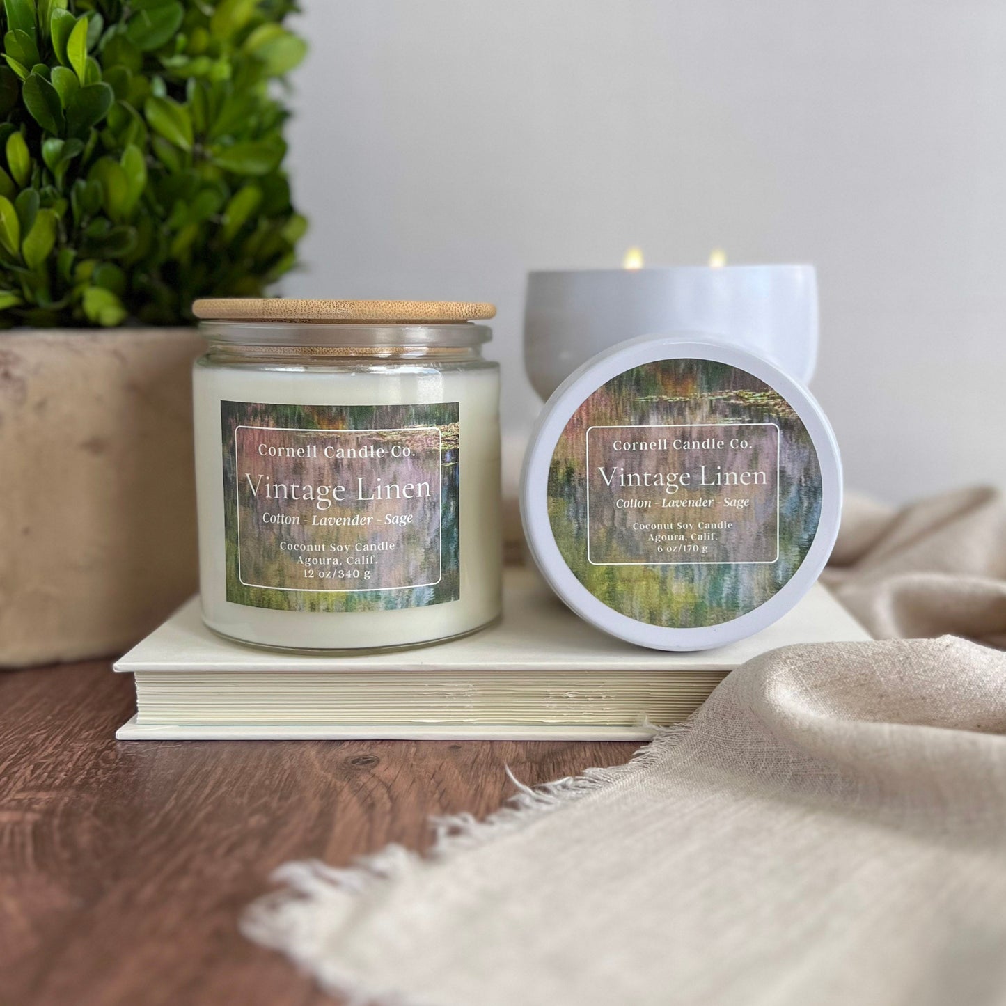 Vintage Linen Candle ~ Cotton + Lavender + Sage