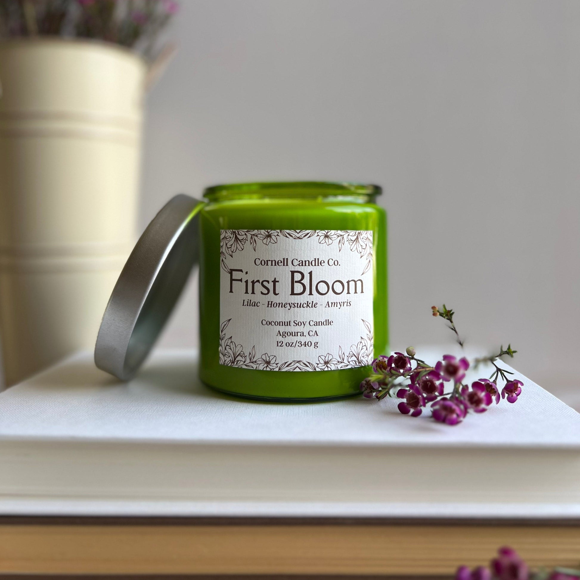 first bloom candle - lilac, honeysuckle scent