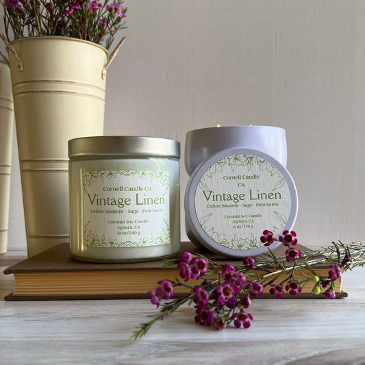Vintage Linen Candle - cotton, lavender, sage scent